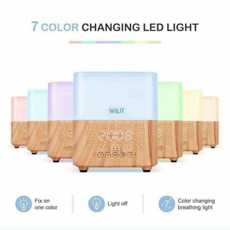 Máy xông tinh dầu Wilit 4 in 1 có loa bluetooth + đèn ngủ + báo thức