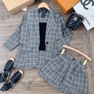 Set vest kẻ 3 chi tiết