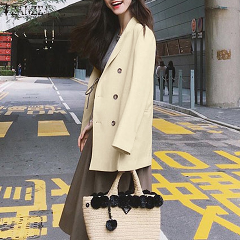 Áo khoác ZANZEA tay dài cổ lật màu trơn có nút cài phía trước thời trang đơn giản cho nữ | BigBuy360 - bigbuy360.vn