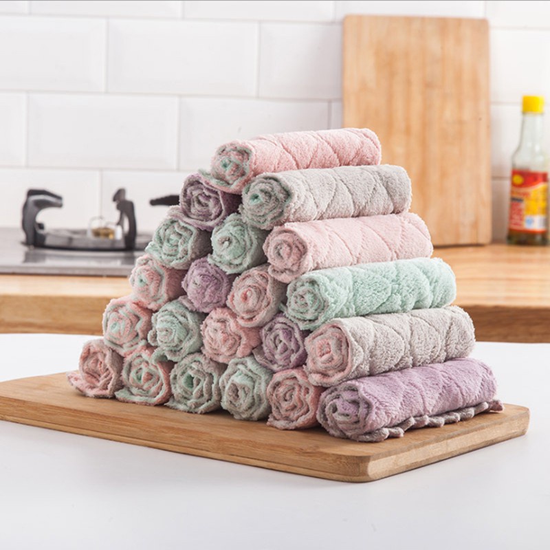 Khăn Lau Bếp Đa Năng 2 Mặt Kháng Khuẩn, Siêu Thấm Lau bát đĩa, bàn ghế, cốc chén... set 10 chiếc