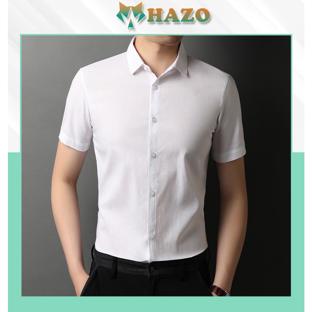 Áo Sơ Mi Nam Ngắn Tay Hàn Quốc 211 Cổ Bẻ Vải Lụa Chống Nhăn Cực Đẹp - Hazo
