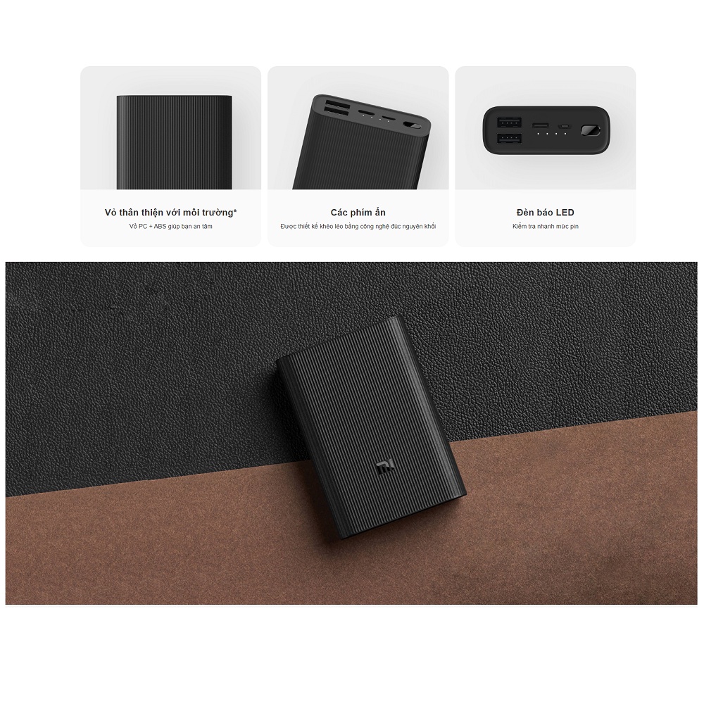 Pin sạc dự phòng Xiaomi 10000 mAh In/Out(Type-C) Gen 3 Ultra Compact QC 3.0+PD, 22.5W, BHR4412GL - HÀNG CHÍNH HÃNG