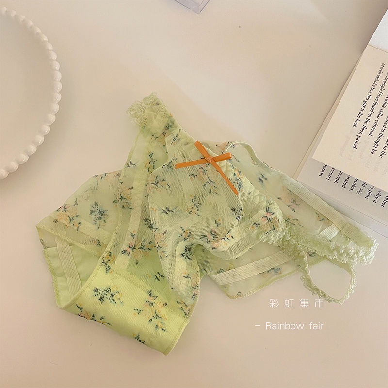 [Spot] Japanese sweet floral mesh panties, briefs, lace panties, slim panties, low-rise briefs, breathable girls' underwear, women's underwear