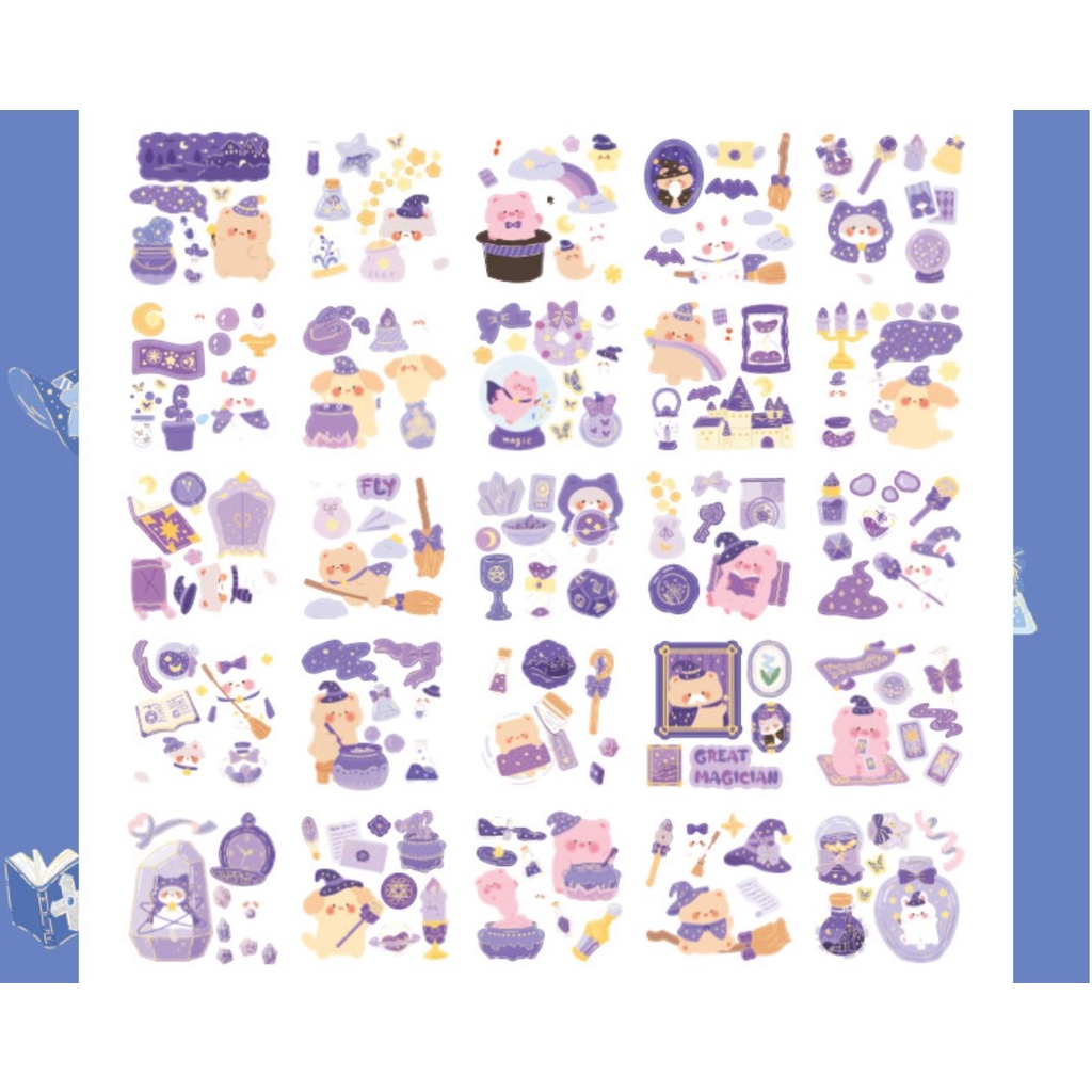 Set 10 tấm sticker/nhãn dán chủ đề MAGICAL ANIMAL chất liệu PET PVC họa tiết nổi bật dễ thương trang trí sổ