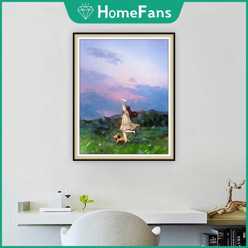 Bộ Tranh Đính Đá 5D DIY Hình Cô Gái Và Lồng Đèn Khổng Minh Kích Thước 30x40cm / 40x50cm