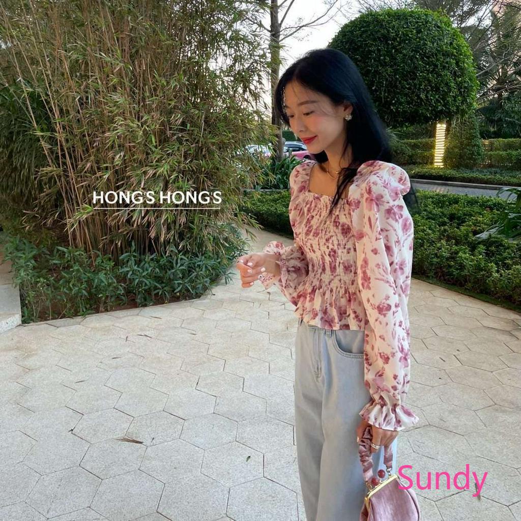 Áo Croptop Chất Chiffon Hoạ Tiết Hoa Thiết Kế Cổ Vuông Nữ Tính