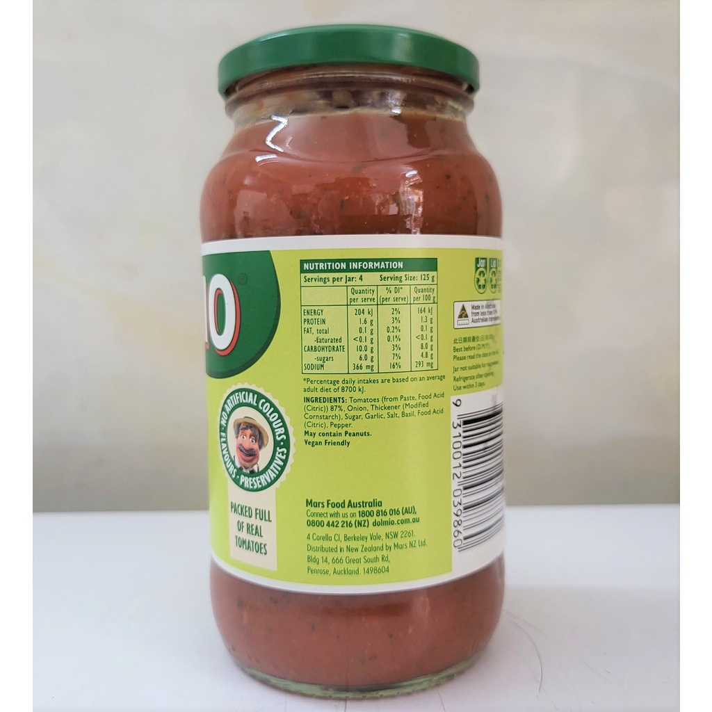 [Lọ 500g] XỐT MÌ Ý CÀ CHUA TRUYỀN THỐNG [Australia] DOLMIO Classic Tomato Pasta Sauce
