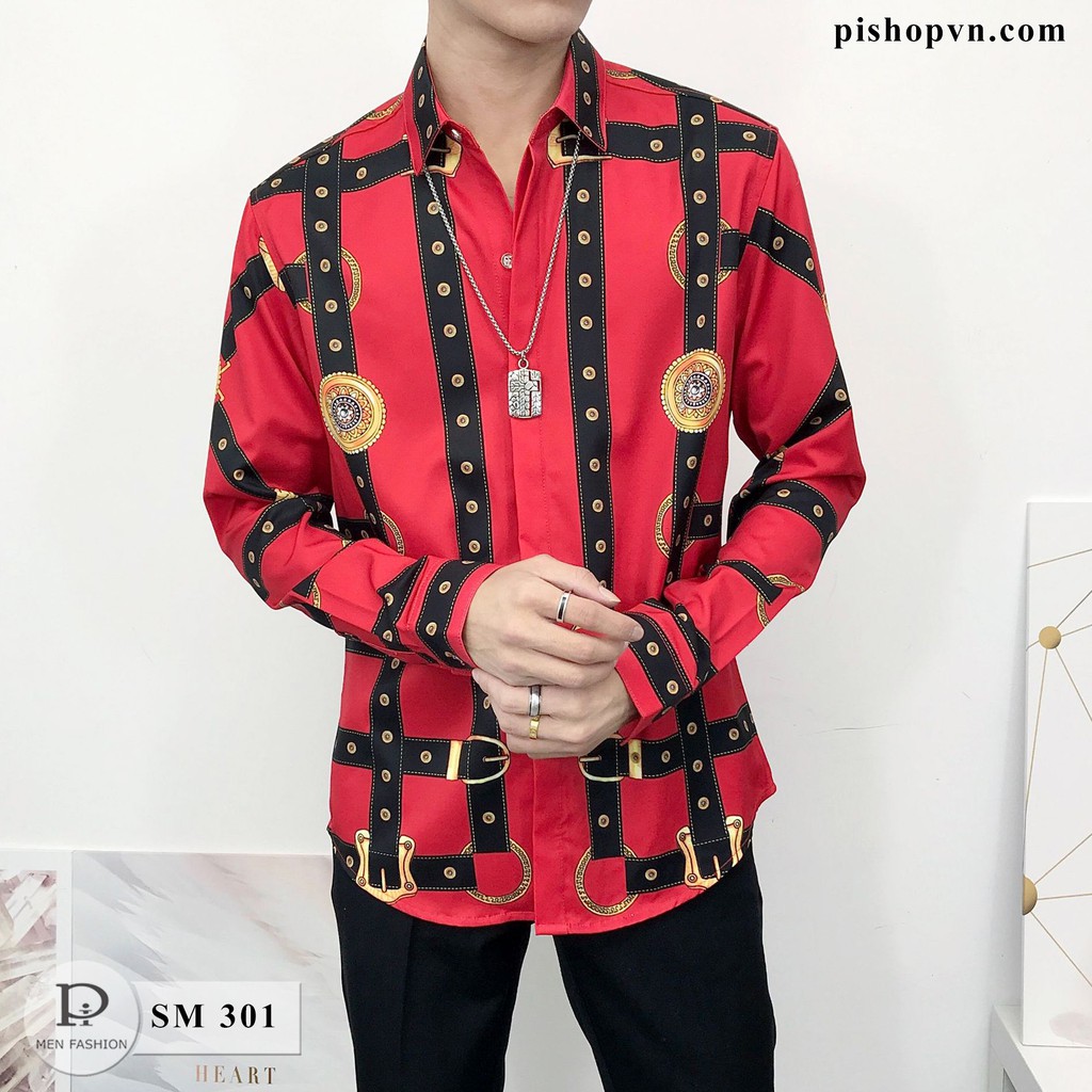 Áo sơ mi nam dài tay họa tiết châu âu ngẫu nhiên, chất lụa hàn đẹp cao cấp htstore | BigBuy360 - bigbuy360.vn