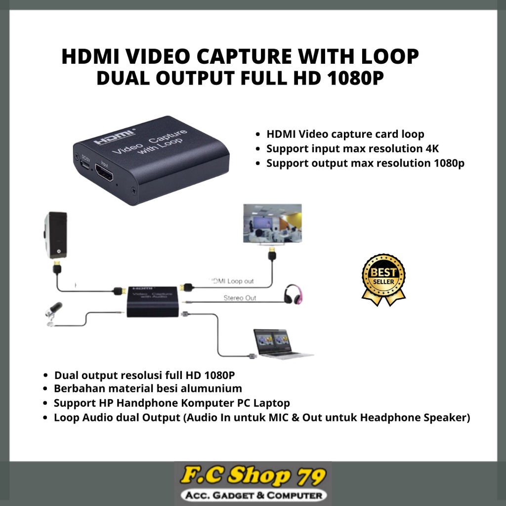 Thẻ Ghi Hình Video HDMI USB Đầu Ra Kép Full HD 1080P Kết Nối Màn Hình Máy Tính Điện Thoại Laptop PC
