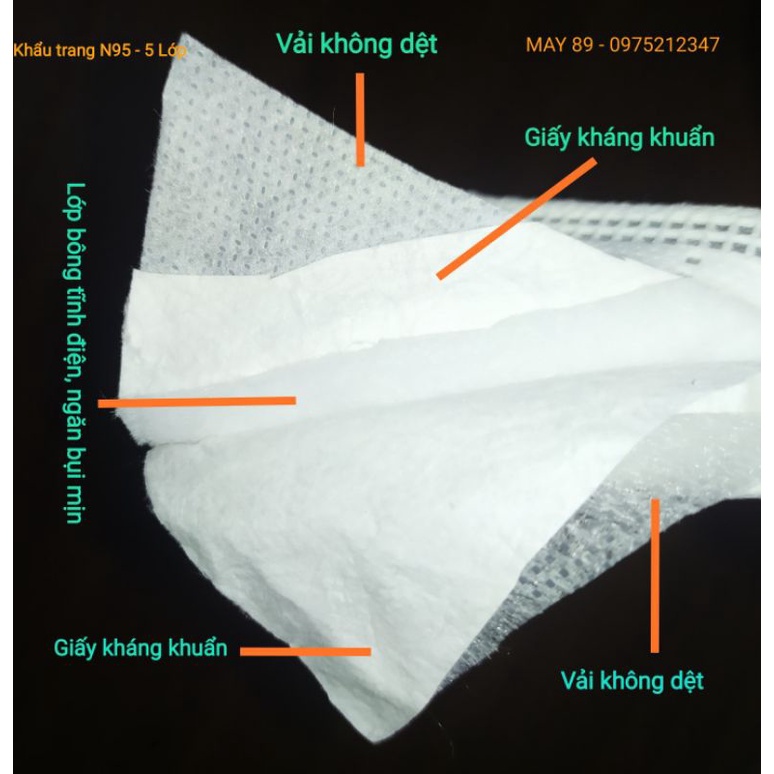 Hộp 10 chiếc Khẩu trang N95 FVN - 5 Lớp ( 2 lớp vải + 2 lớp giấy kháng khuẩn + 1 lớp bông tĩnh điện) | BigBuy360 - bigbuy360.vn