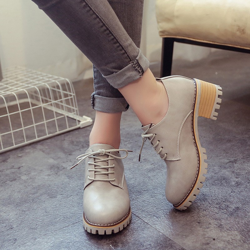 Boots combat/Boots cổ ngắn/Giày nữ, gót thô, thời trang, phong cách học sinh | BigBuy360 - bigbuy360.vn