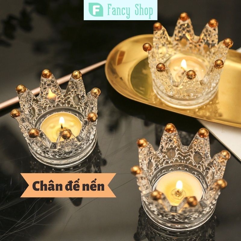 Chân đế nến vương miện bằng thủy tinh trong suốt đựng nến, trang trí chụp hình sản phẩm
