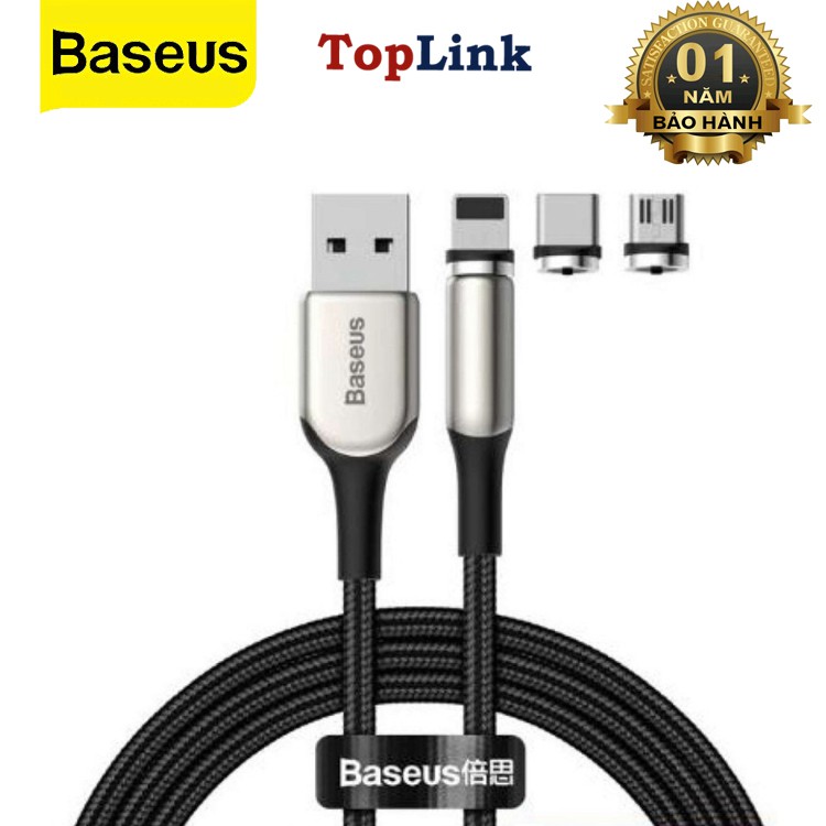 Dây Cáp Sạc Từ Sạc Nam Châm Bọc Kẽm 3 Đầu Chuẩn Micro / Type-C / Lightning Sạc Nhanh Cho Iphone Samsung