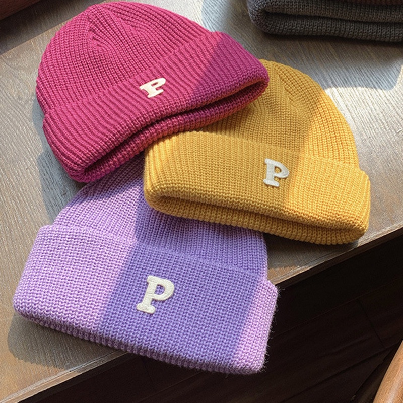 Mũ Len Dệt Kim P-Letter Nhiều Màu Sắc Ấm Áp Thời Trang Thu Đông Phong Cách Hàn Quốc