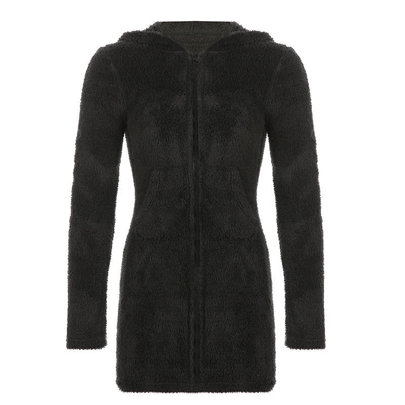 Rapcopter European and American lamb plush hat dress female zipper pocket slim look thin spicy girl hip skirt