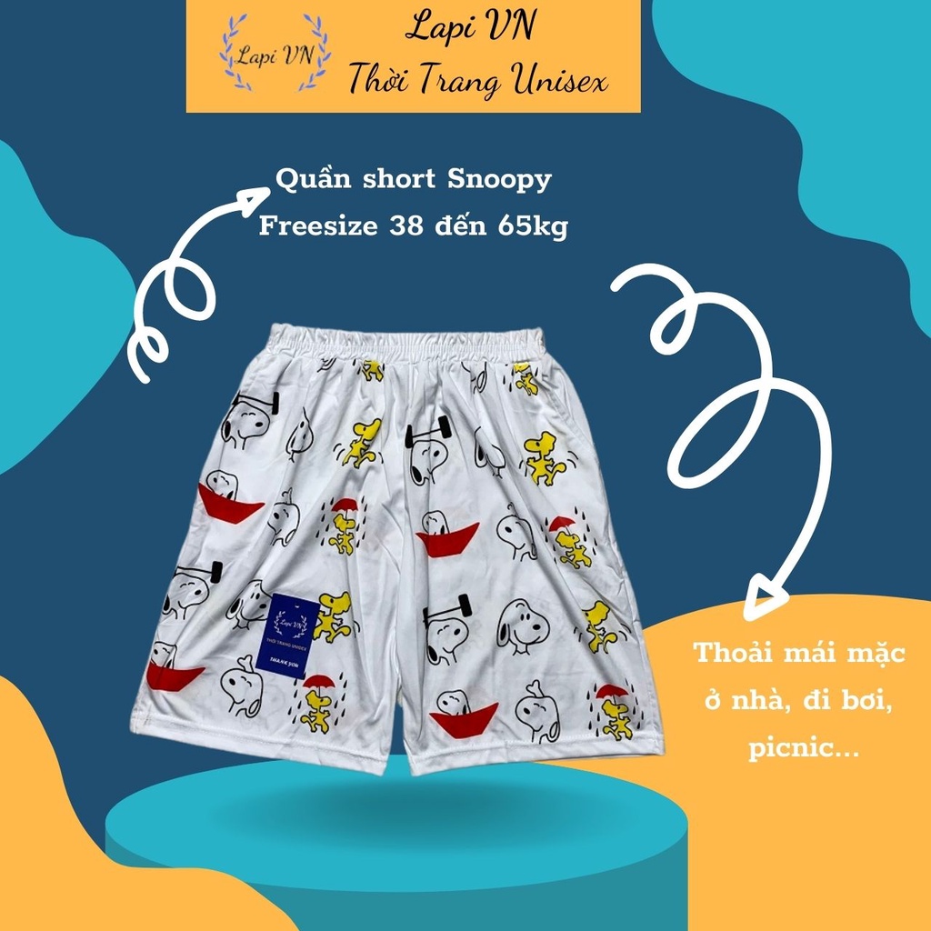 Quần Short Lửng Cartoon Mặc Nhà Lapi VN Thun Thể Thao Không Pha Phom Unisex, Nhiều mẫu, Freesize đến 70kg