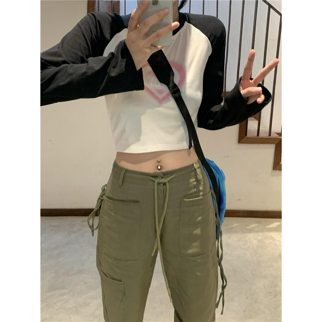 Áo Thun Dáng Ôm Ngắn Dài Tay In Hình Trái Tim 60772