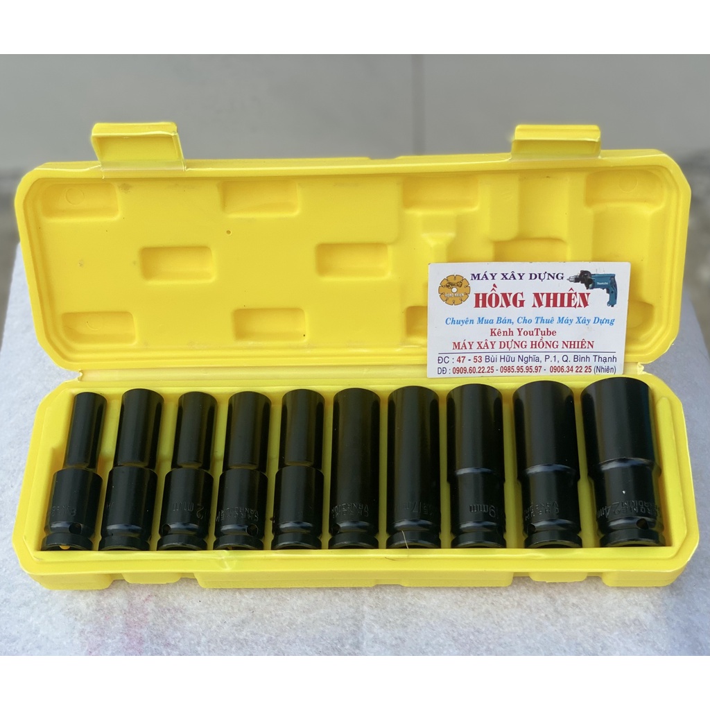 Bộ đầu khẩu HUKAN 10 cái loại 1/2 dài 78mm hàng chính hãng