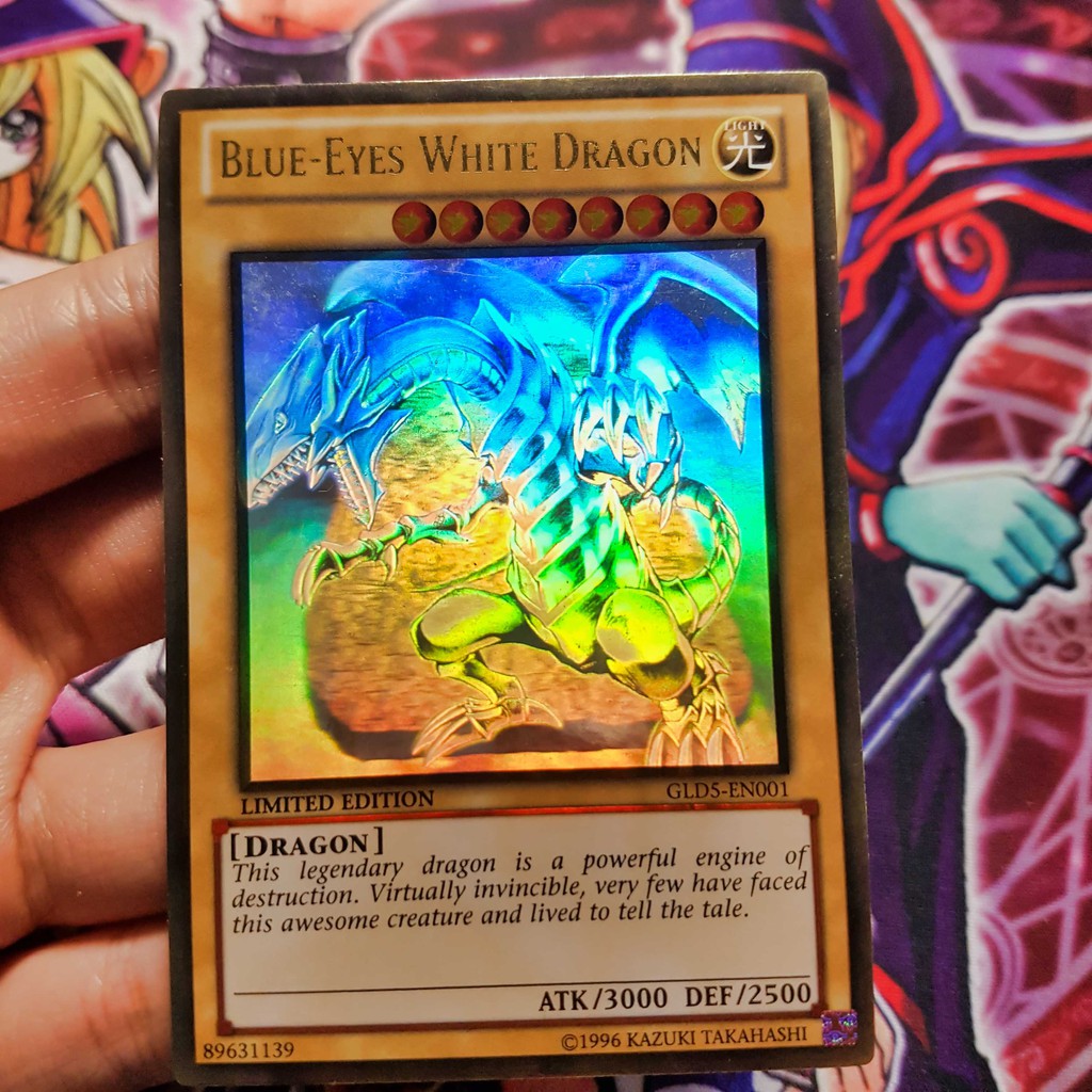 Thẻ bài Yugioh chính hãng | Blue-eyes White Dragon | GLD5 Ghost Rare US print.