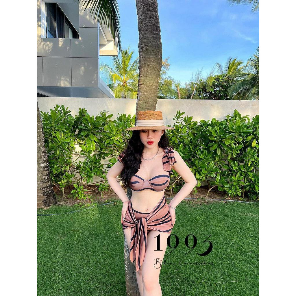 Bikini đồ bơi nữ đi biển set 3 chi tiết áo ngực kèm mút nâng quần chip kèm khăn quấn chất liệu thun lạnh BHV223