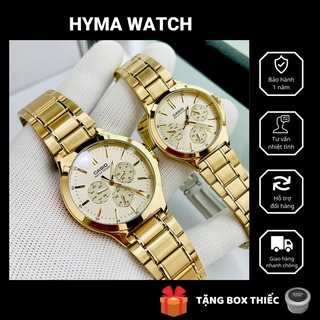 Đồng hồ nam nữ - Đồng hồ cặp đẹp mạ vàng Casio V300G-9AV Mặt vàng chống nước Bảo hành 1 năm Hyma watch