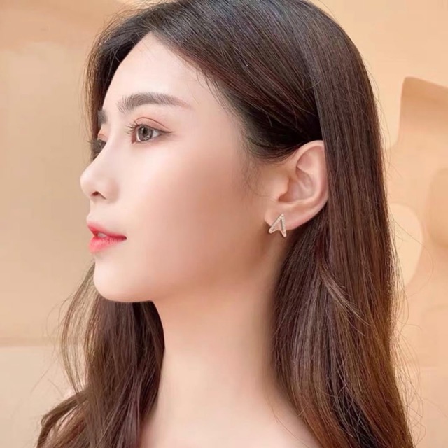 Bông tai nữ bạc ta - khuyên tai gắn đá mẫu sang chảnh - trang sức bạc 9999