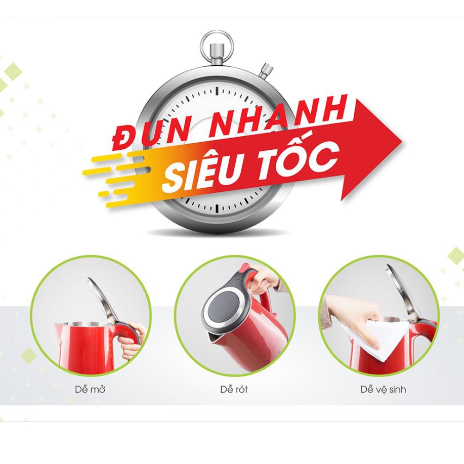 Ấm điện siêu tốc RẠNG ĐÔNG 1,7 lít thời trang, hiện đại, siêu bền