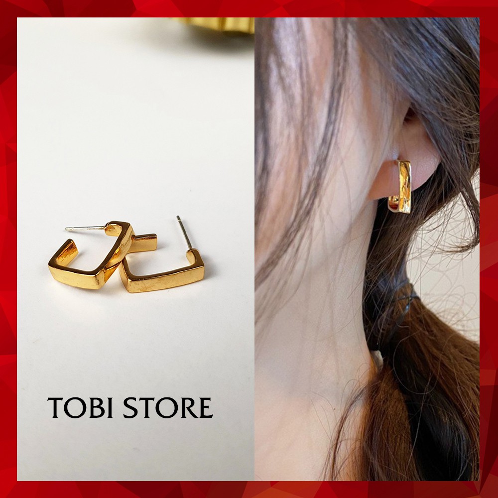 Khuyên tai nữ hình vuông nhỏ bông tai nữ mạ màu vàng cỡ nhỏ thanh lịch quý phái đơn giản TB226 TOBI STORE