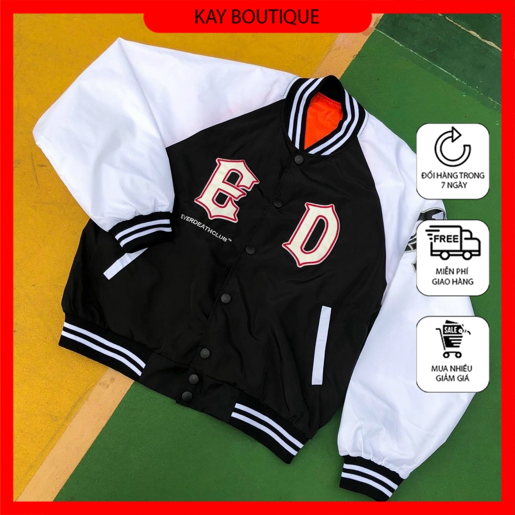 Áo Khoác Varcity Dù Đen Phối Trắng Cực Trend - Áo Khoác Unisex Nam Nữ Kay Boutique - Áo Khoác Bomber