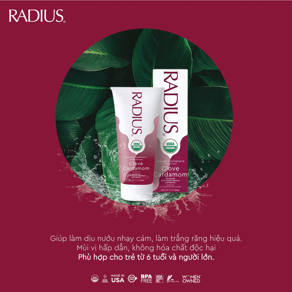 Kem Đánh Răng Hữu Cơ Vị Đinh Hương Bạch Đậu Khấu Radius 85g