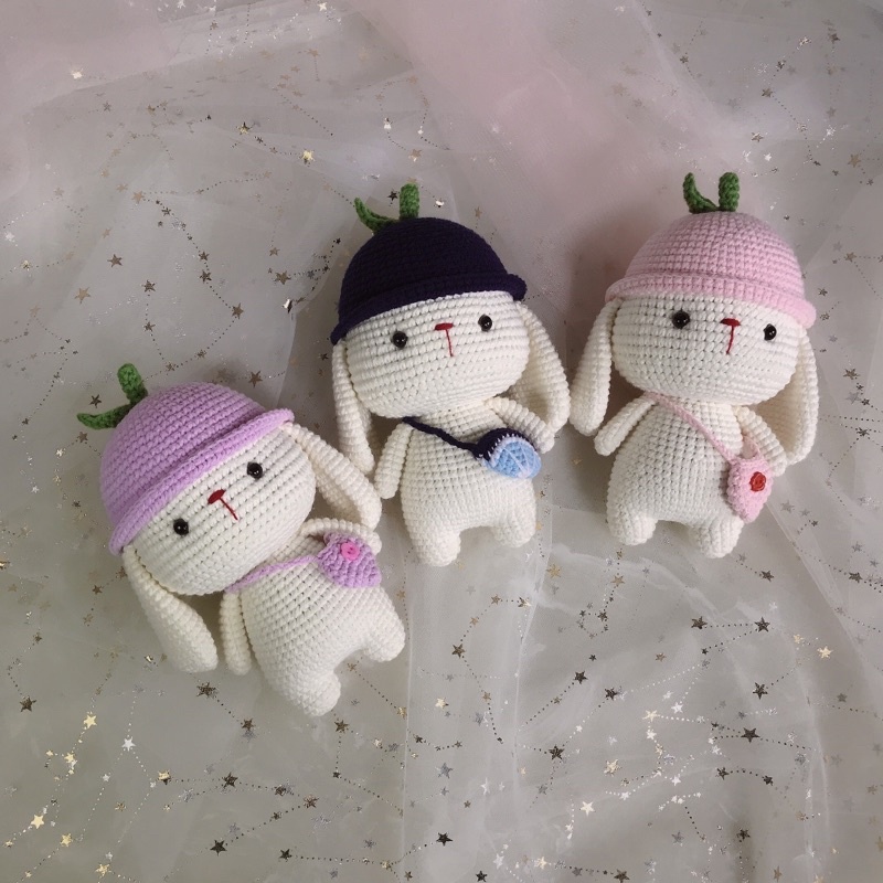 Con Thỏ Tai Dài Nhồi Bông Bằng Len Dễ Thương Cho Bé - Thú Bông Handmade Đan Móc Thủ Công Bằng Tay