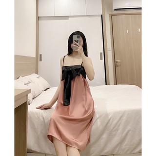 Váy lụa 2 dây ngực nơ