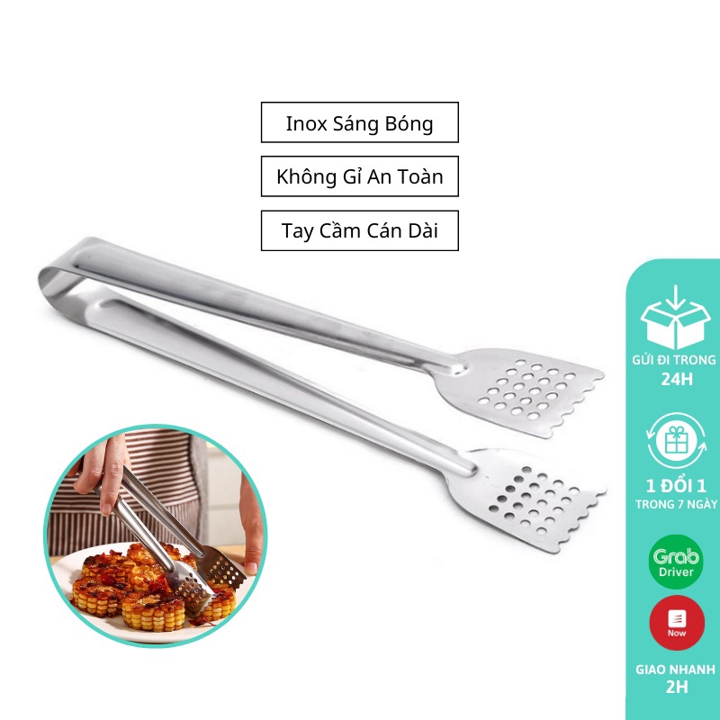 Kẹp gắp đá đồ nướng salad Inox cao cấp bền đẹp cán dài