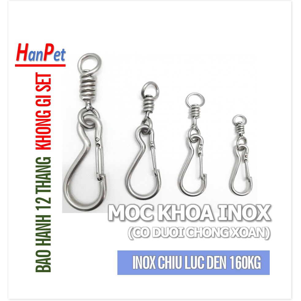 HN-1 chiếc - Móc khóa 4 size Inox 304 siêu cứng, móc xích inox có chống xoắn Móc inox có đuôi chống xoắn (Inox 304 nguyê