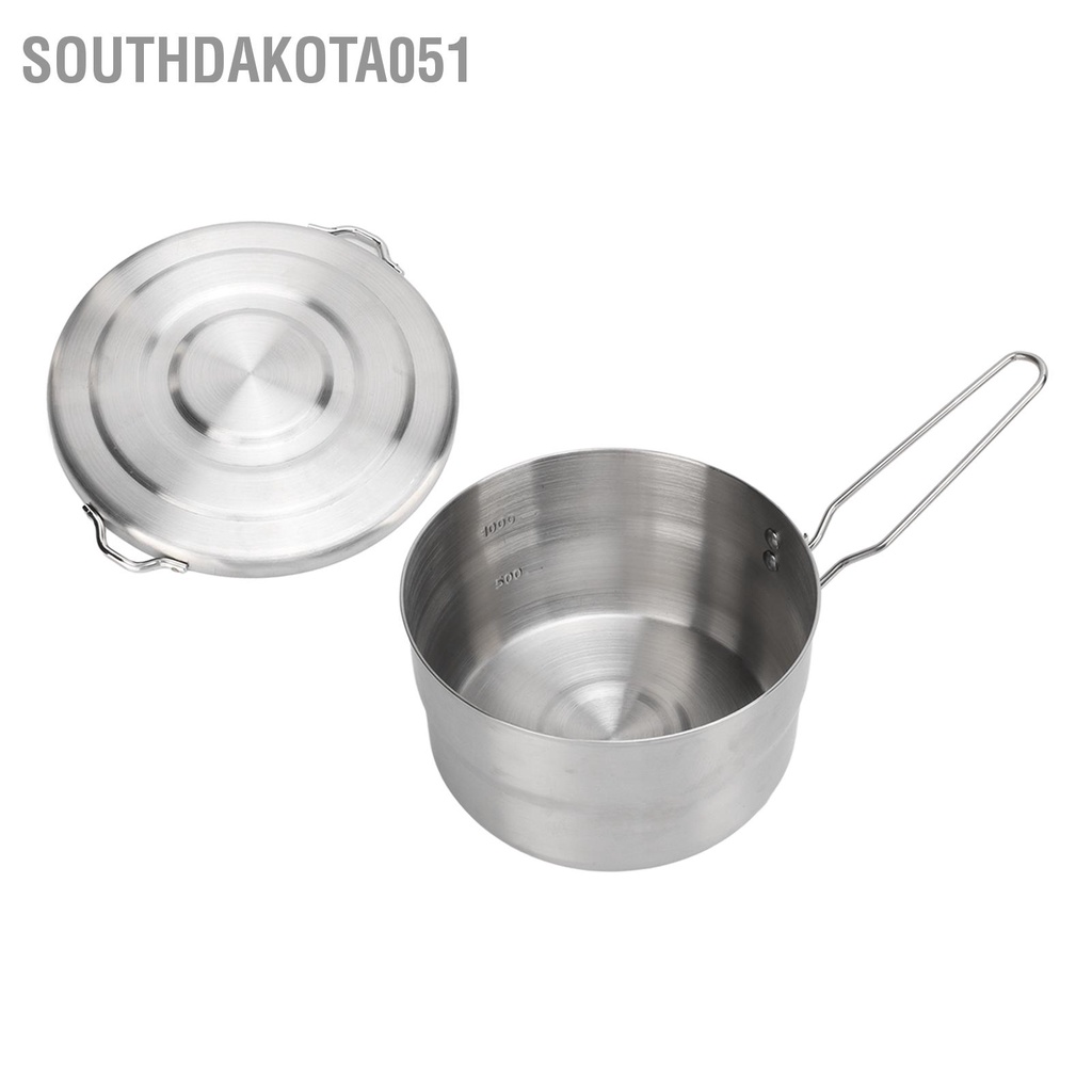 [Hàng Sẵn] Nồi cắm trại 1.5L Tay cầm gấp bằng thép không gỉ 304 có nắp đậy để leo núi ngoài trời【Southdakota051】