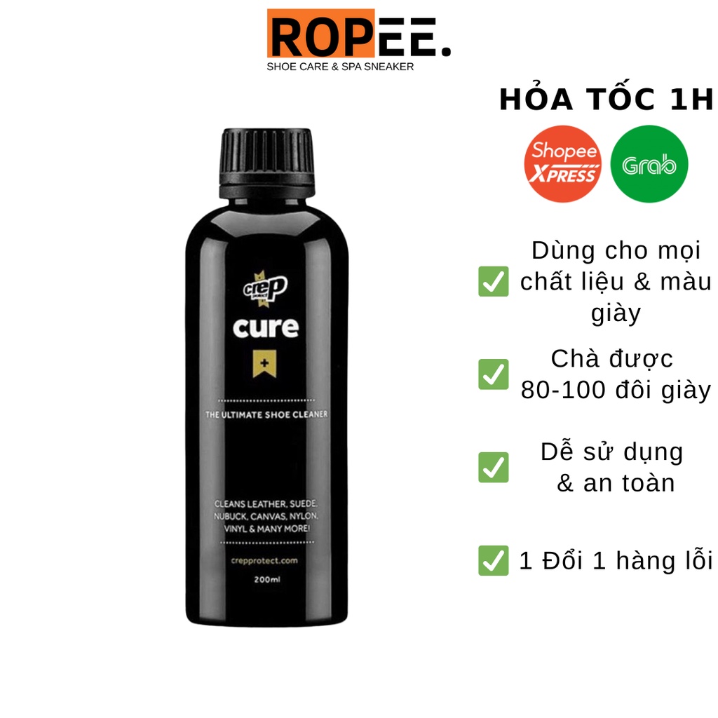 Lọ dung dịch vệ sinh giày dơ sneaker Crep Protect Cure Refill 200ml, chai vệ sinh giày mọi chất liệu (vải,da,da lộn..)