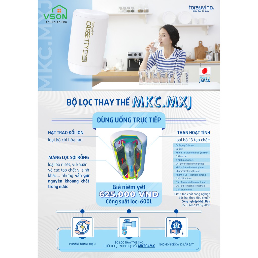 Bộ lọc nước thay thế Torayvino MKC.MXJ - loại bỏ 13 tạp chất và 99,99% vi khuẩn - 600L - Chính hãng Nhật Bản | BigBuy360 - bigbuy360.vn