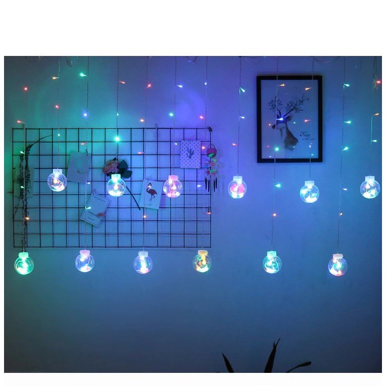 RÈM ĐÈN LED CHỐNG NƯỚC DÀI 5M 12 BÓNG ĐÈN LED TRÒN 8CM TRANG TRÍ SÂN VƯỜN TIỆC NOEL LỄ TẾT-CURTAIN LED LIGHTS