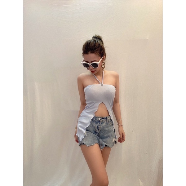 Áo ống bo gân sẻ tà giữa cột dây vnxk