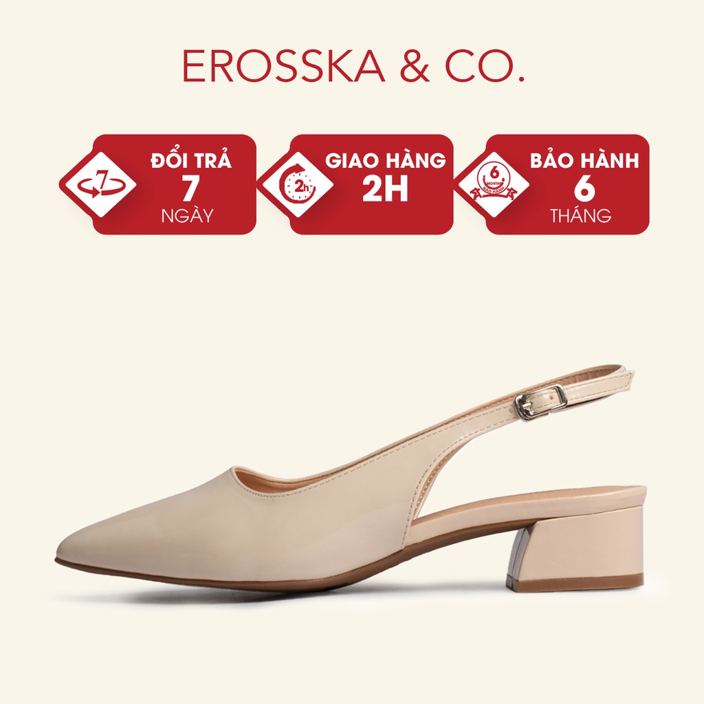 Giày cao gót slingback Erosska mũi nhọn da bóng basic cao 3cm màu kem - EL012