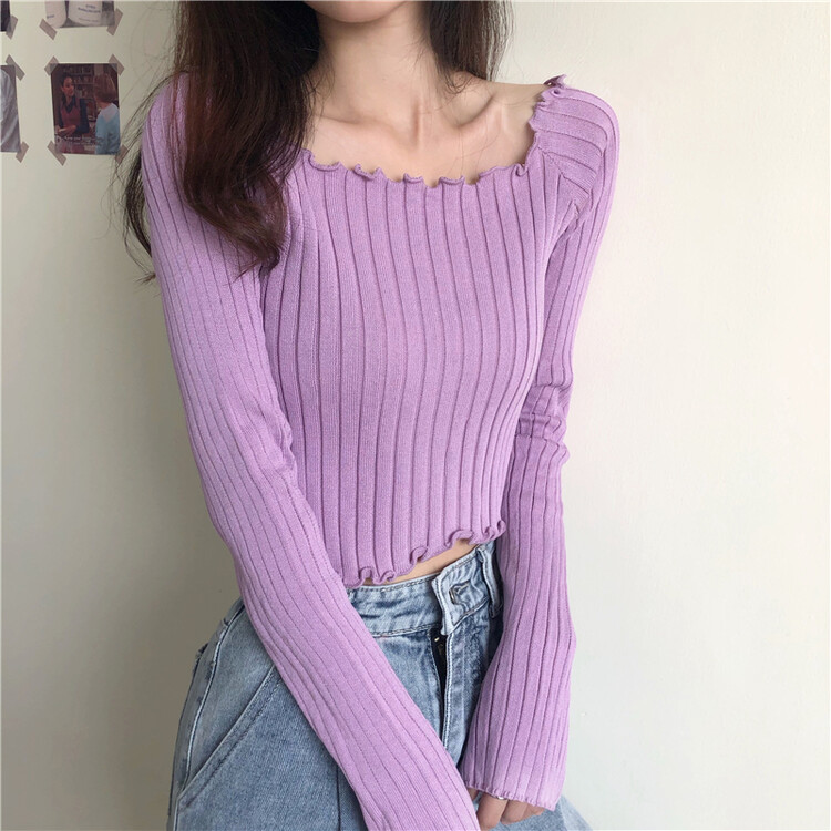 Áo Thun Dài Tay Cổ Vuông Xinh Xắn Thời Trang Dành Cho Nữ