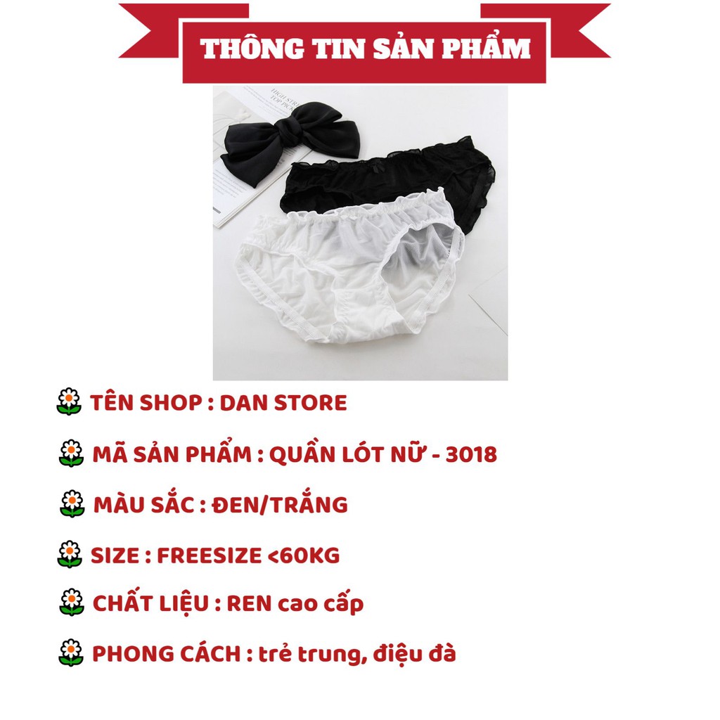 Quần Lót Ren Nữ Sexy cao cấp kháng khuẩn thoáng mát viền lưới nhún điệu đà Mã 3018