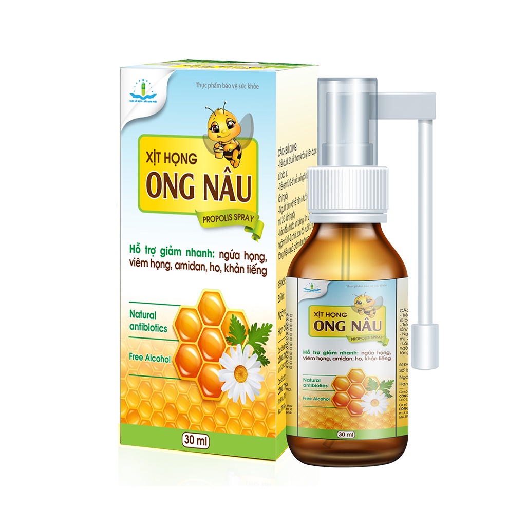 Xịt họng ong nâu tâm dược keo ong nhất nhất giúp giảm ho ngứa họng amidan khản tiếng, chai 30 ml