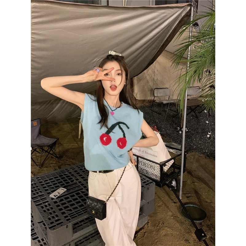 DUNEA Áo Dệt Kim Sát Nách Dáng Rộng Kiểu Hàn Quốc Xinh Xắn Cho Nữ