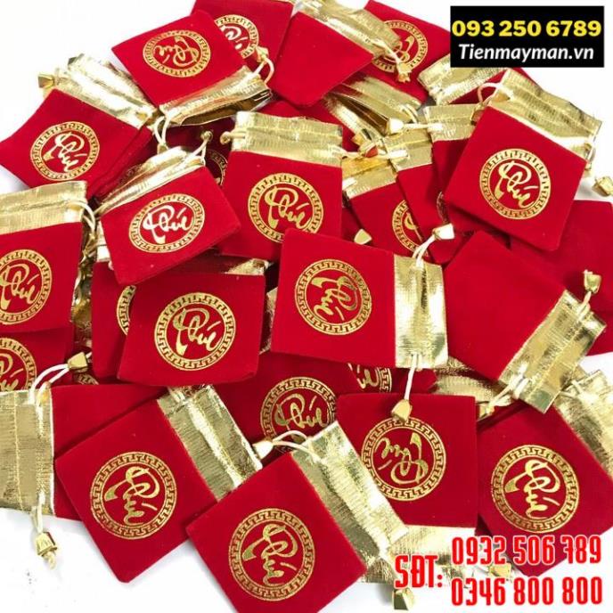 COMBO 100 Túi Gấm Nhung Phúc Lộc Đỏ May Mắn Phong Thuỷ 7x9cm