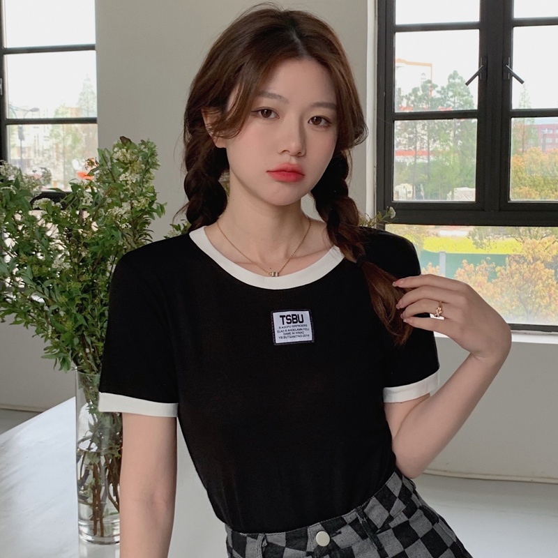 SUXI Áo Thun Cổ Tròn Dáng Rộng In Chữ Đơn Giản Thời Trang Mùa Hè Cho Nữ