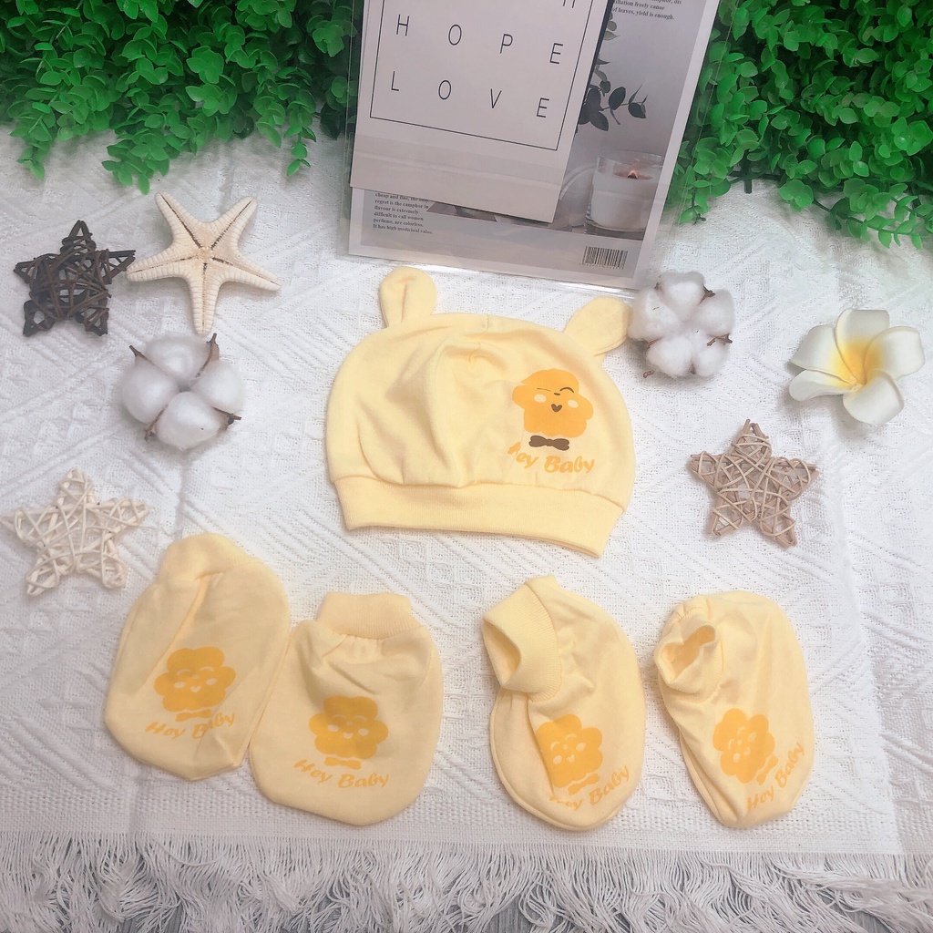 Set mũ kèm bao tay chân Tai thỏ sơ sinh mềm mại cho bé