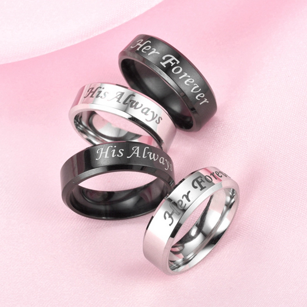 Nhẫn đôi thép Titan khắc chữ HIS Always / Her Forever