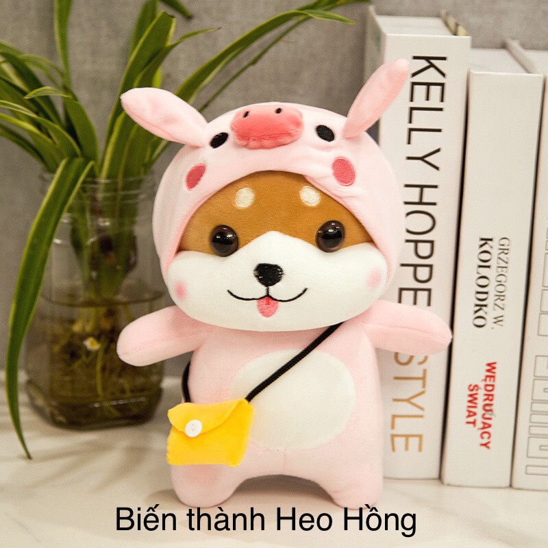 Gấu bông thú bông  Shiba Cosplay cao cấp - Gấu bông Chó Shiba đeo túi ngộ nghĩnh dễ thương chất liệu lông nhung mềm mịn