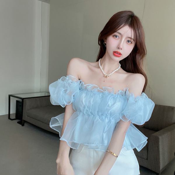 Áo Croptop Cho Nữ Trễ Vai Tay Phồng Ngắn Màu Sắc Ngọt Ngào Phong Cách Hàn Quốc Thời Trang Cho Nữ